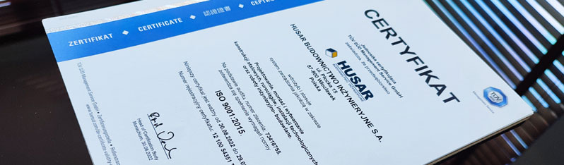 Certyfikaty dla Spółki HUSAR